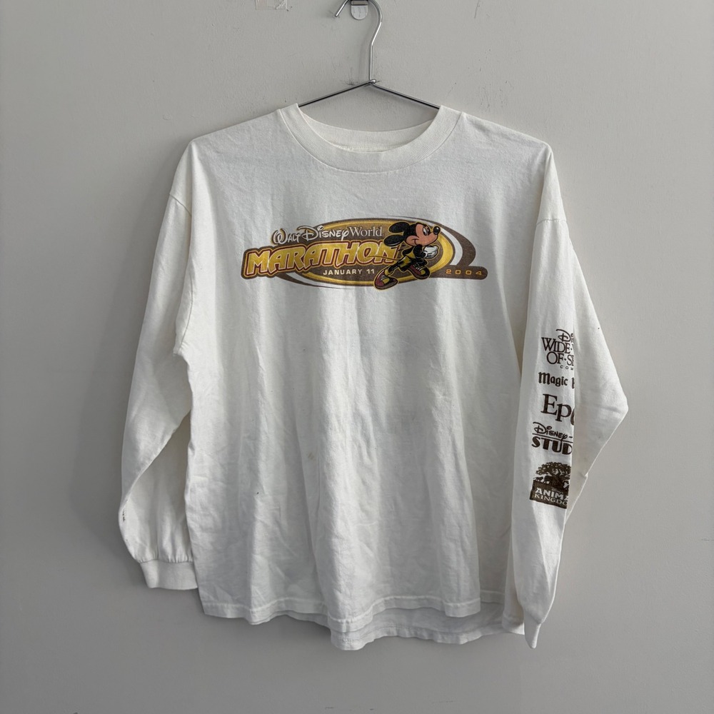 Disney World Marathon 2004 Long Sleeve Shirt White Mickey Mouse Graphic